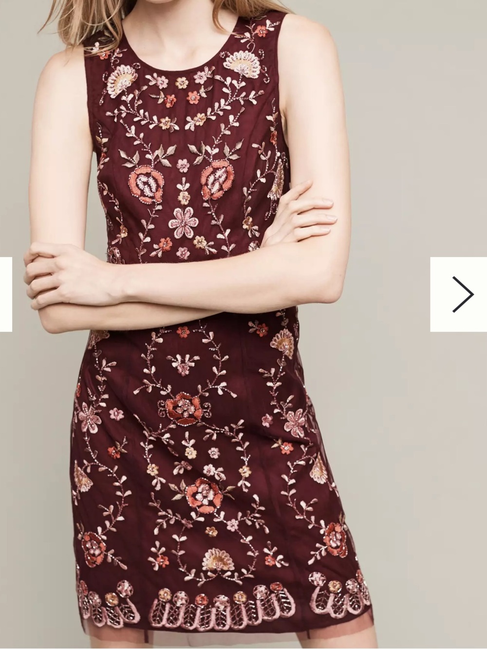 Ranna Gill Burgundy Embroidered Floral Sheath Dress SIZE 4 P
